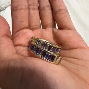 Kendra Scott Gold & Multicolored Baguette-Crystal 1 Inch Hoop Earrings